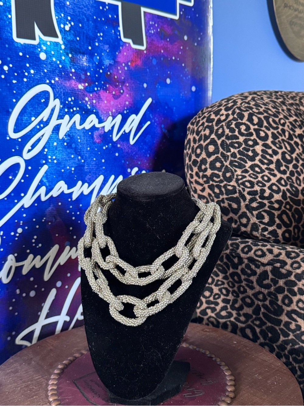 Crystal Link Statement Necklace - Silver